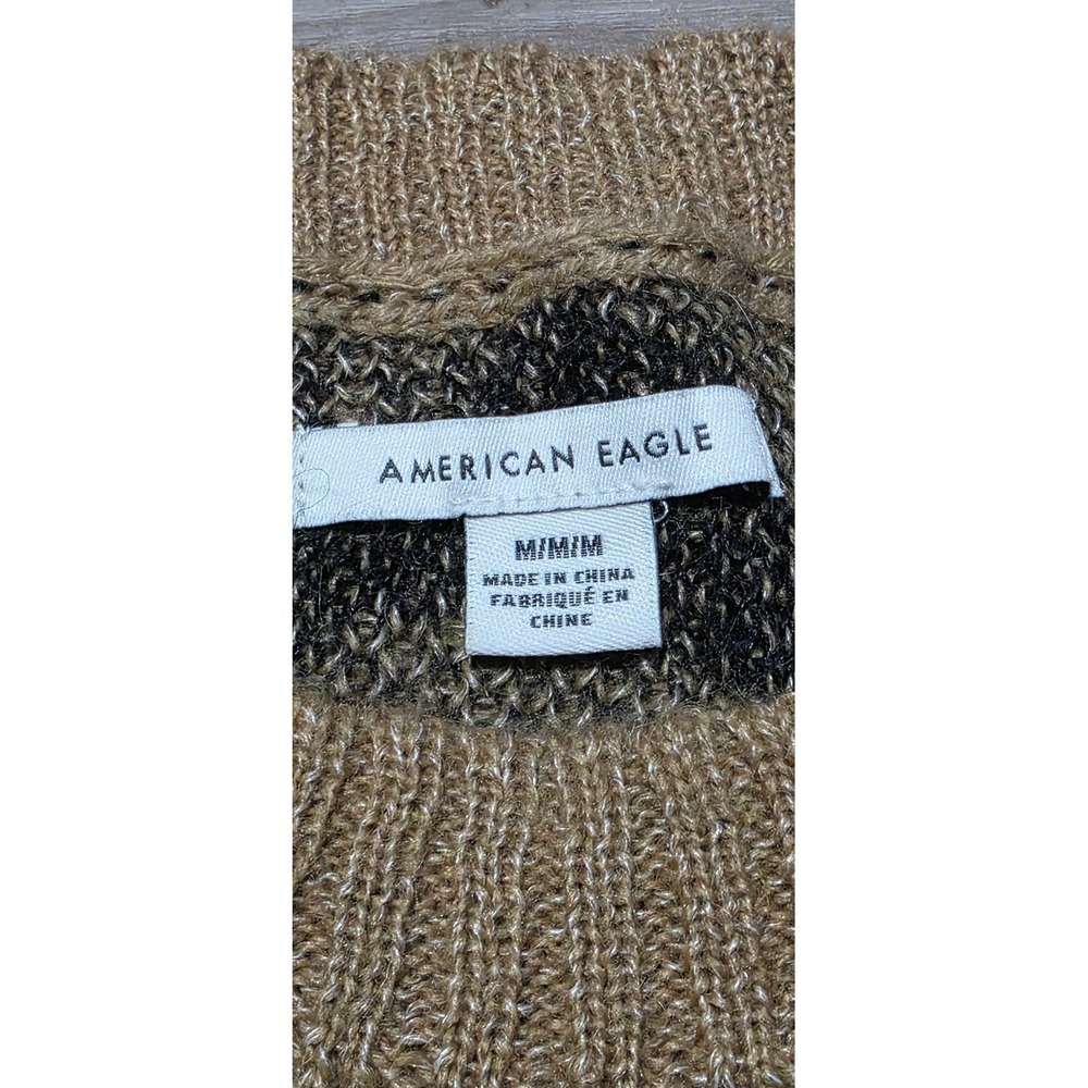 American Eagle Zebra Sweater Animal Print Cropped Knit Pullover Medium Tan Black - Picture 3 of 6